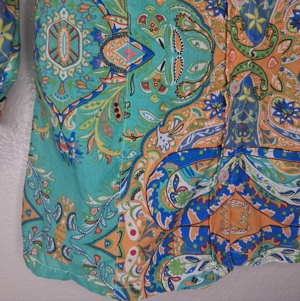 Tizzie Long Sleeve Button Up Blouse Preppy Paisley Bright Colorful Cotton Size S - Picture 5 of 16